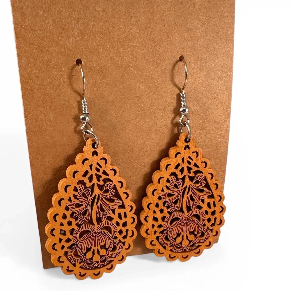 Unbranded Wooden Teardrop Earrings Womens‎ OS Multi Color NEW 3 Pair Floral Boho